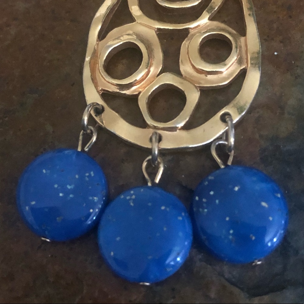 Gold Earrings with Blue Stones - Picture 3 of 3